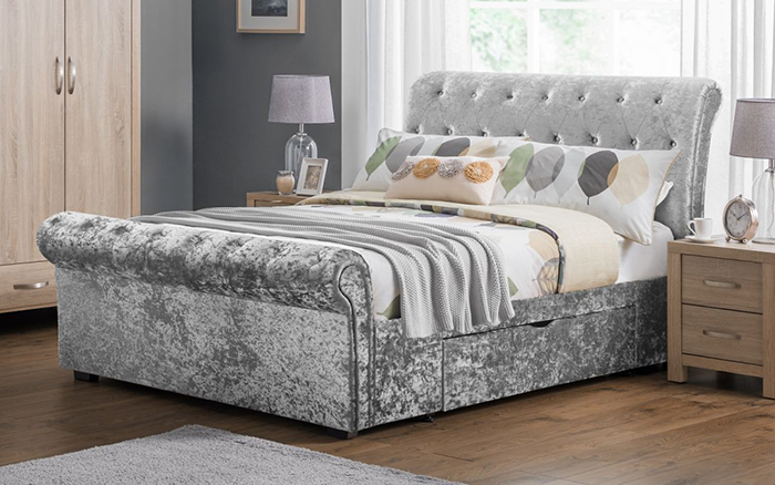 Verona 2 Drawer Storage Bed Silver Double - Click Image to Close