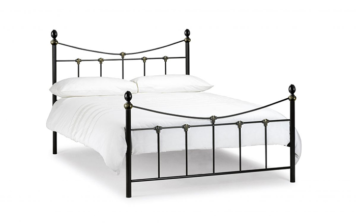 Rebecca King Size Bed Satin Black & Antique Gold - Click Image to Close
