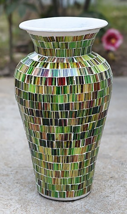 Small PR Green & Brown Terracotta & Glass Vase