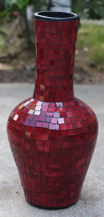 Small PR Burgundy Terracotta & Glass Vase