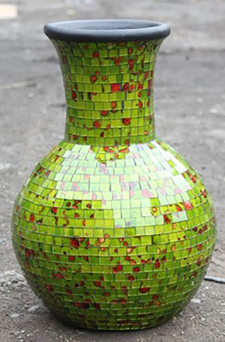 Terracotta & Glass Round Bottom Short Neck Vase - Click Image to Close