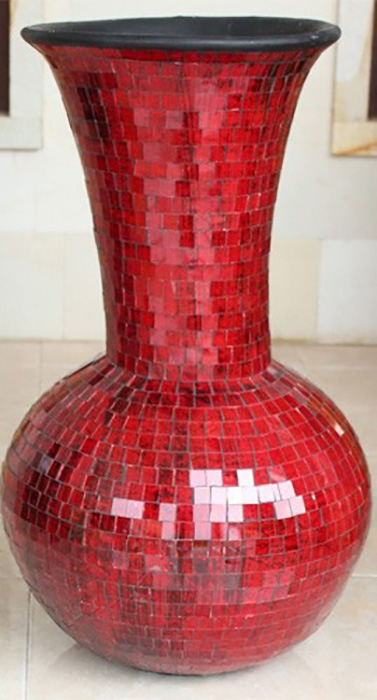 Terracotta & Glass Round Base Long Neck Vase - Click Image to Close