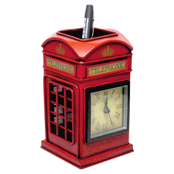Telephone Tin Plate Pen Holder With Clock