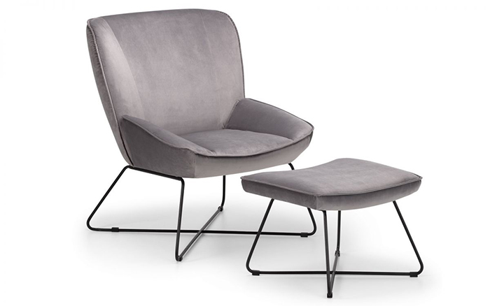 Mila Grey Velvet Accent Chair & Stool