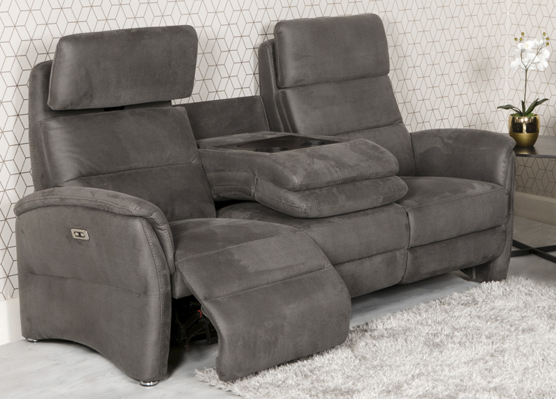 Oslo 3 Seater Electric Recliner In Grey Fabric - Click Image to Close