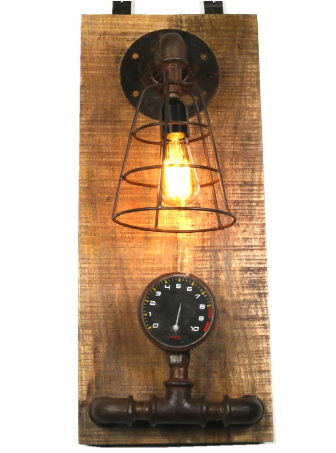 Steampunk Wood Single Wall Light - Click Image to Close