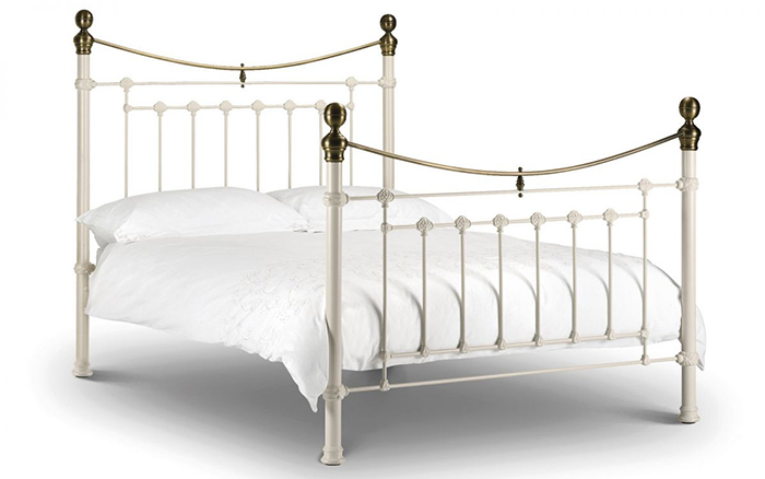 Victoria Bed Stone White & Brass Large Bed Frame King Size